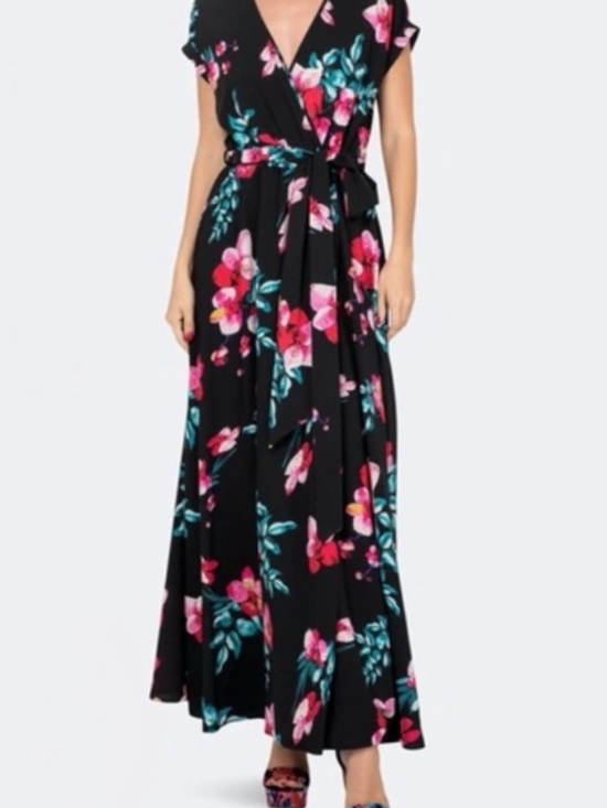 Meghan LA Dresses & Skirts - Meghan LA Black Floral Maxi Dress with Pink & Teal Flowers